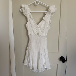 Mi Ami White Sundress with Ruffled Flutter Sleeves and Open Back